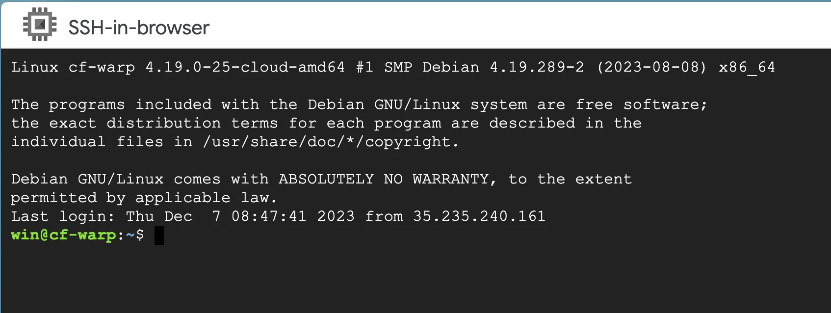 Logged into Instance